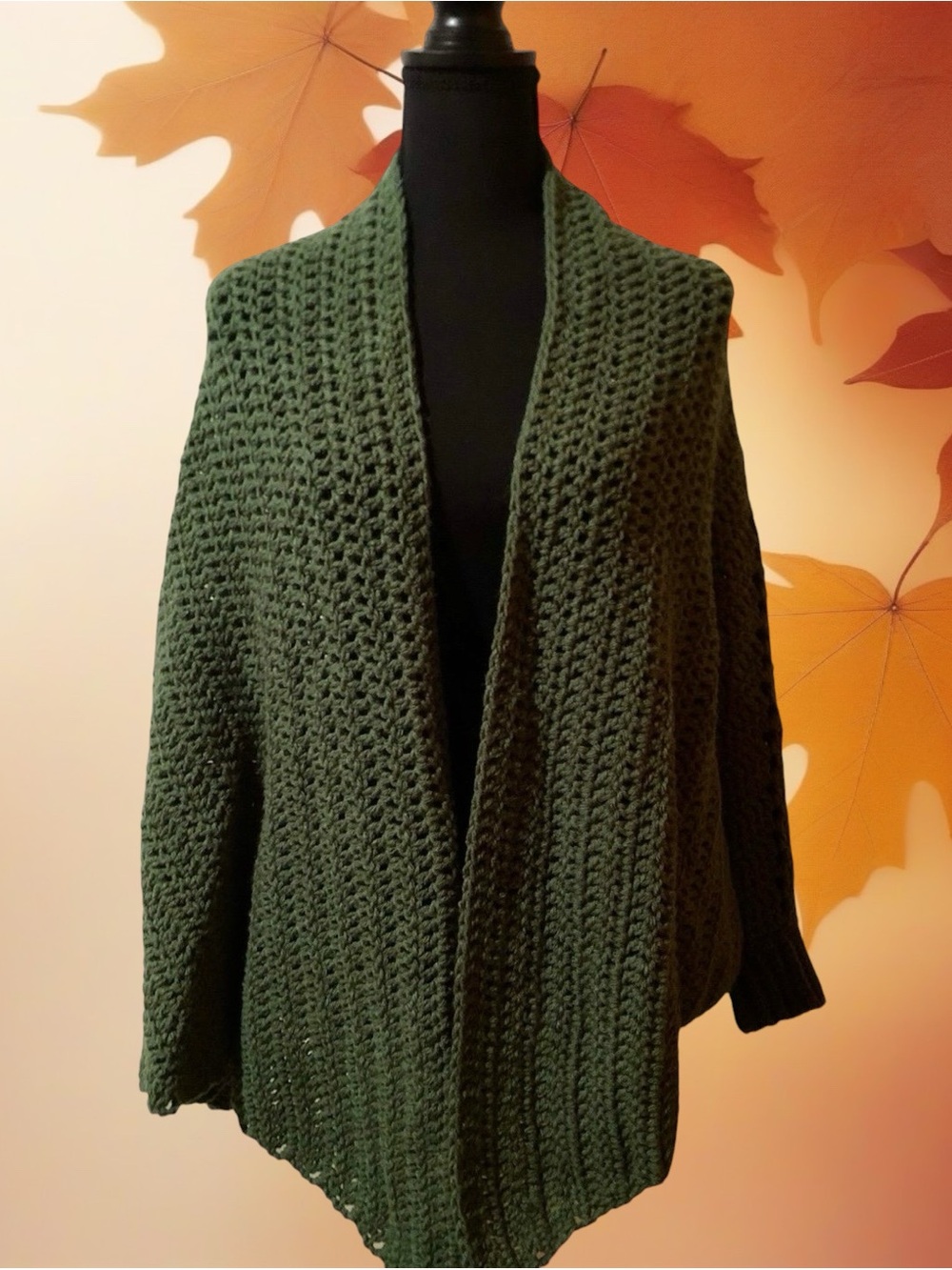 New olive crochet poncho cardigan, one size fits most